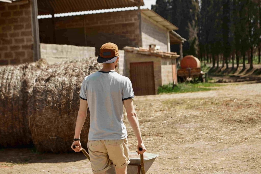 jeune homme seul agriculteur brouette © Karlyukav - Freepik